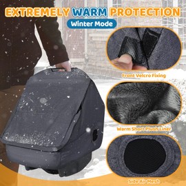 Orzbow Winter Rain Cover Baby Seat, Universal Car Seat Cover for Babies with Transparent Zip Front Door, Side Mesh Holes, Protection Against Wind, Snow and Rain, Machine Washable, Dark Grey