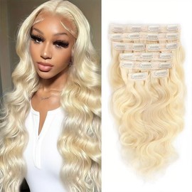 Clip in Hair Extensions Real Human Hair 20 Inch Blonde Body Wave Clip in Hair Extensions 100% Brazilian Remy Human Hair Extension for Women 8pcs 110g Per Set with 20 Clips Double Weft