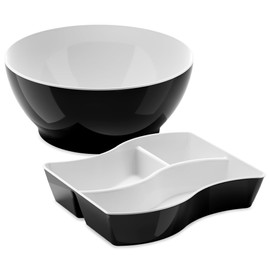 Torosqui | Ensaladera y Botanero de Plástico | Set versátil para tu cocina | Ideal para ensalada, botanas | Organizador de botana resistente | Perfecto para el hogar o un picnic (Negro)