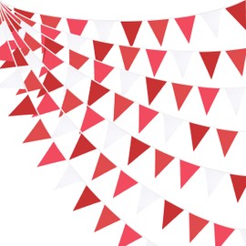 32Ft Red Party Decorations Gradient Red Pennant Banner Flag Fabric Triangle Bunting Garland Streamers for Birthday Anniversary Wedding Engagement Bridal Shower Bachelorette Outdoor Party Supplies