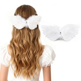 MWOOT White Feather Hair Clips, Angel Wings Feather Headpiece for Women, Rhinestone Feather Hair Pins for Carnival Costume, Bridal Wedding, Cosplay Party