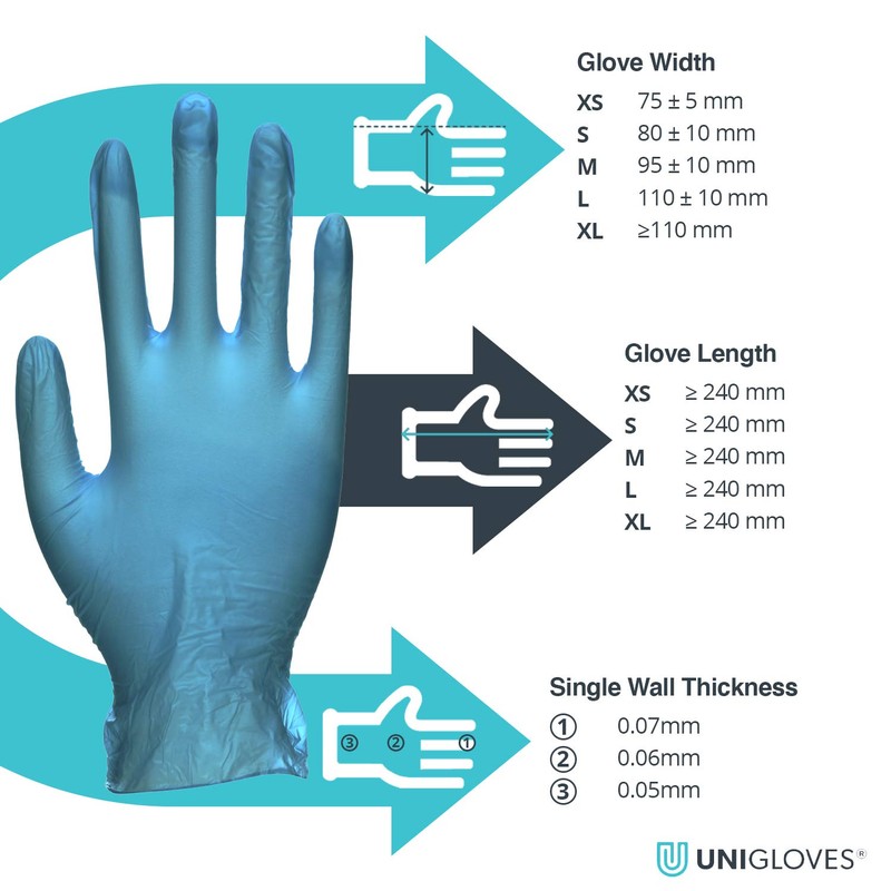 Unigloves Unicare GS0084 gloves Vinyl, Powder Free,Non Sterile,ambidextrous, Blue, Large,