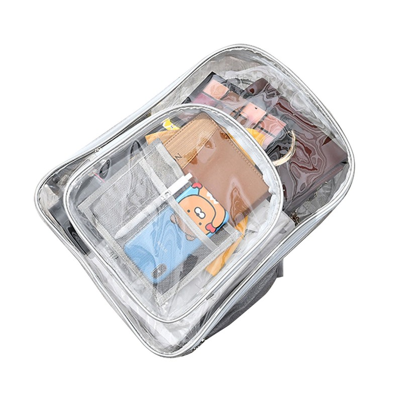 Backpack Schoolbag PVC Waterproof Gray Transparent Large Capacity for School