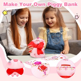 Piggy Bank for Kids, Unbreakable Resin Coin Bank with DIY Diamond Stickers & Cute Bow Saving Money Box for Kids Great Gifts for Christmas Birthday