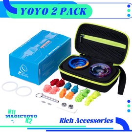 MAGICYOYO Responsive Yoyo for Kids Beginner, Professional Yo-yos 2 Pack, Dual Purpose Unresponsive Yo Yo N11 and Crystal Yo-yo K2 for Kids/Adults, Extra Storage Bag + 12 Strings + Bearing Kit