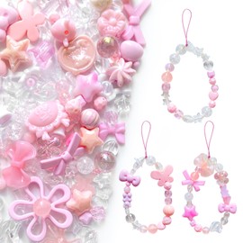 Kleeblatt Acrylic Beads for Bracelets, Pony Kandi Star Flower Heart Assorted Plastic Bow Kawaii Butterfly Pastel Candy Fish Aesthetic Cool Cute Charms for Jewelry Making(Cute Pink)