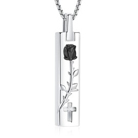 AIWENXI Rose Flower Cremation Jewelry Vertical Bar Ashes Necklaces for Men Women Cremation Memorial Ashes Urn Pendant Keepsakes Jewelry, Stainless Steel, No Gemstone