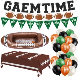 Seenelling 63 Pcs Football Party Supplies Kit Including Inflatable Football Beverage Cooler, Pre-strung Game Time Football Banner, Disposable Tablecloth and Balloons Sports Party Decorations (Stylish)