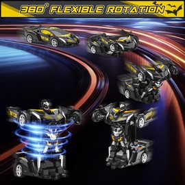 BLUEJAY Transform Rc Cars for Boys 4-7 8-12, 2.4Ghz Remote Control Car 1:18 Scale Transforming Robot, One-Button Deformation 360° Rotation Car Toy Gifts for Boys 3-5 (Bat)