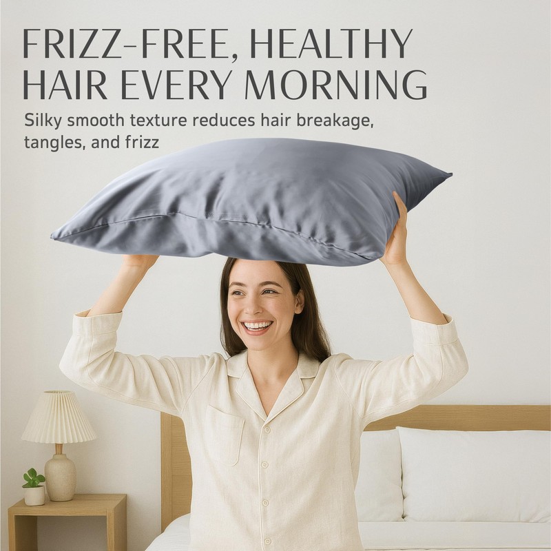 100% Mulberry Silk Pillowcase - Queen - Silver Grey