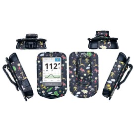 Design Premium Fitted Leather Case with Screen Protector, Belt Clip & Carabiner (Neck Lanyard and Carabiner) for Freestyle Libre, Freestyle Libre 2, Freestyle Libre 3 (Black/Doodles)