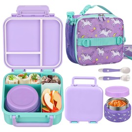 BEAQUEE Kids Lunch Box Set with Bento Box, 9oz Stainless Steel Thermos & Insulated Lunch Bag – Hot & Cold Leakproof Lunch Container with Utensils for School & Travel