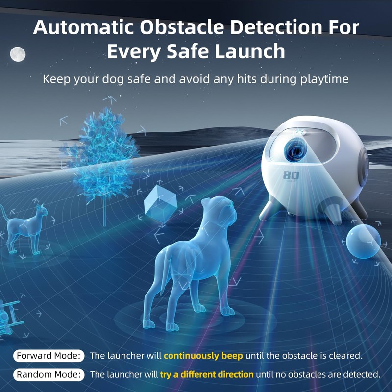 uahpet Automatic Ball Launcher for Dogs with Obstacle Detection, 20ft-80ft