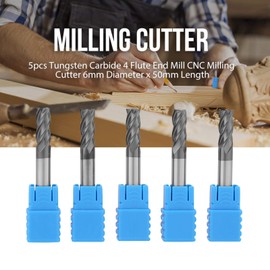 Juego de 5 herramientas de corte de carburo de tungsteno, cortador de fresado CNC de 4 flautas, cortador de fresado de 6 mm de diámetro y 50 mm de longitud para herramientas de corte