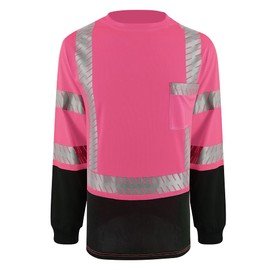 LOVPOSNTY Safety Shirts ANSI Class 3 Hi Vis Shirts with Reflective Strips, Black Bottom Construction Shirts for Men(Pink,XL)