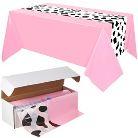 Oudain Disposable Pink Cow Table Cover Plastic Cow Birthday Party Table Cloth Waterproof Tablecloth 197 ft x 54 Inch Multicolor Rectangle for Taco Night Party Decorations