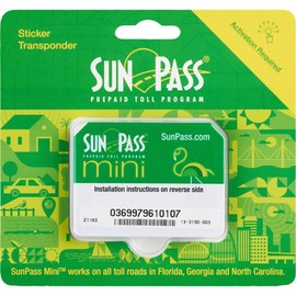 SunPass Transponder, Prepaid Toll Program for Florida, Georgia and North Carolina (Sticker)