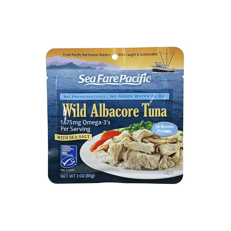 Sea Fare Pacific Wild Caught Albacore Tuna,Salt Sport Pouch, 3