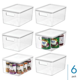 iDesign Pantry Bin with Removable Lid - Plastic Storage Bin with Handles - Set of 6, Clear/White