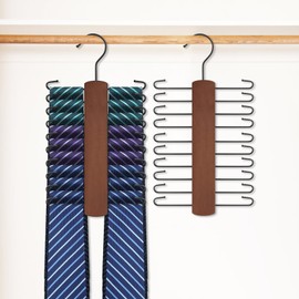GmeDhc Set of 2 Wooden Tie Hangers with 20 Bars, 360° Dark Wood Tie Holder, Ties, Belts, Scarves, Accessories and More
