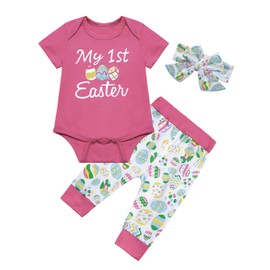 Happy Easter Baby Girls Eggs - Conjunto de pijama con diseño de huevos con diadema, Rosa01, 12-18 Meses