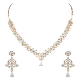 I Jewels Cubic Zirconia Crystal Pendant Necklace Jewelry Set For Women/Girls Wedding Bridal Brides Bridesmaid Party Prom (AD0014Min), Brass, No Gemstone