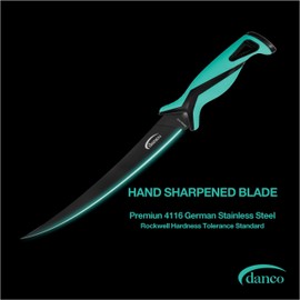 danco Pro Series 9" Fillet Knife | Full Tang German G4116 Stainless-Steel Blades with Teflon Coating, Molded Nylon Sheath, Perfect for Saltwater Fishing & Hunting