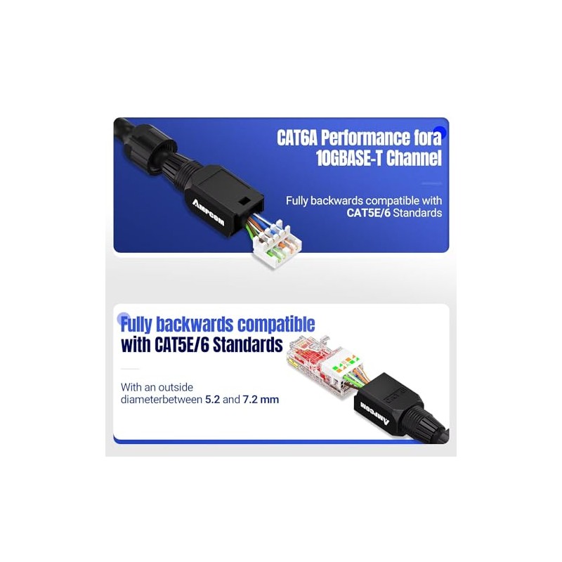AMPCOM Cat6 Conector RJ45 sin herramientas UTP Terminación de campo