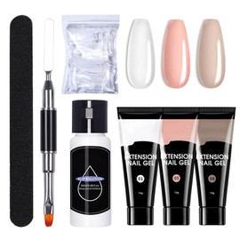 Poly Gel Nail Kit - 3 Colours Clear Nude Poly Nail Extension Kit - Nail Builder Gel Kit with Slip Solution for Polygel Nails - Polygel Nail Kit Nail Art DIY for Women