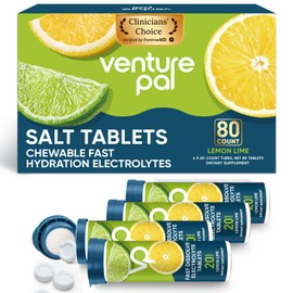 Venture Pal Chewable Electrolyte Tablets, 80 Count Fast-Dissolve Sugar-Free Stick Salt Tablets,Gluten Free – Variety Pack for Rapid Hydration, Outdoor Running, Hiking | Keto & Vegan Friendly | 4 Pack