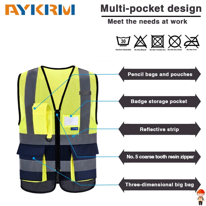 AYKRM Mesh hi vis Vest with Pockets high viz Class