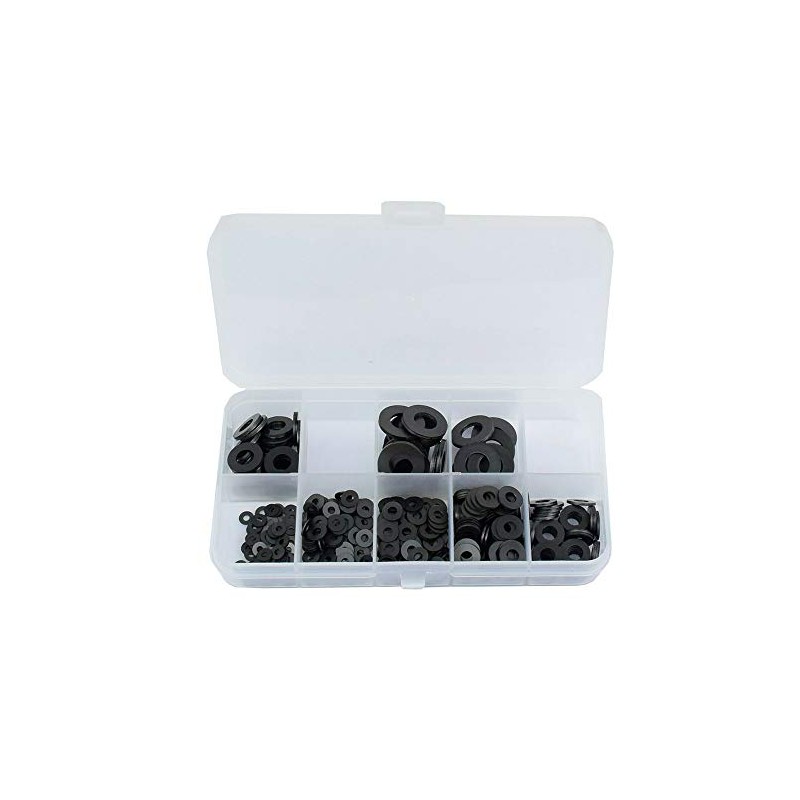 500 Pack Flat Black Washers Nylon Spacer Metric Assorted Assortment
