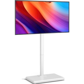 AX WABER Floor TV Stand with Mount for 26-55 inch TVs up to 77 lbs, Height Adjustable Swivel Tilt,Tall Standing TV Stand with Wood Base, Saving Space Design for Bedroom, Living Room and Corner, White