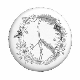 Peace Sign Spare Tire Cover 15 inch Wheel Boho Hippie Wreath Protectors Weatherproof Universal for Trailer Tire Cover Rv SUV Truck Camper Travel Trailer