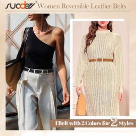 SUOSDEY Women Reversible Leather Belts for Jeans Pants Dresses Ladies Fashion Belts with Silver Buckle