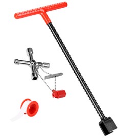 JOYTUTUS 17 Inch Multifunctional Water Meter Tool with 4-Way Key & Teflon Tape, T-Handle Valve Key