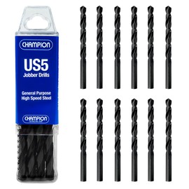 Champion Cutting Tool General Purpose Drill Bits for Metal and Wood (5/16 Inch) - 12 PCS - 118 Degree Point, High Speed Steel Straight Shank Drill Bits with Black Oxide Finish