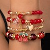 JWIGP 4Pcs Cherry Bracelet Set for Women, Red Beaded Pendant