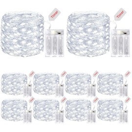 kolpop 10 Pack Fairy Lights Battery Operated with Timer, 50 LED Mini String Light Battery Powered, Cool White Tiny Christmas Lights for Indoor Wedding Party Decorations