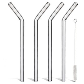 LIFEHIM Reusable Glass Straws Shatter Resistant Clear, Skinny Glass Straw Bent Thin for 16 oz Cups Tumblers 9 inch 8mm