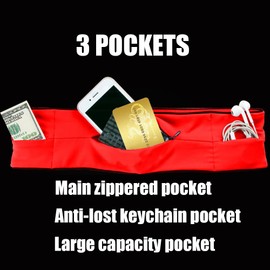 Running Belt for Women & Men, Runners Fanny Pack.Pockets with Zippers.hidden money belt for travel. Slim Thin Elastic Waistband.Marathon Jogger Sport Workout Fitness Exercise Gym Phone Holder Belt.