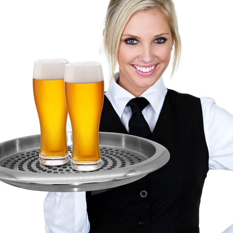 Oggi Stainless Steel Non Skid Rubbergip Tray, 14-Inch Diameter