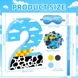 16 Inch Number 2 White Cloud Pinata with 16 Inch Piñata Stick Blindfold Confetti for Boy Girl Kids 2nd Birthday Party Decorations(2nd)