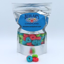Beulah's Sour Candy Coated Gummy Rings, 1 Pound Package, 120 Pieces of Candy