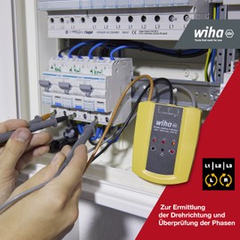 Wiha Rotary field direction indicator, 100 - 700 V AC, CAT IV, 3 phases with just one test, LED display (45221)