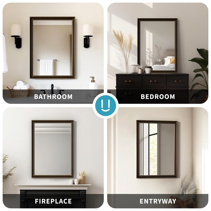 Ultrue Retro Copper Effect Framed Wall Mirror, 24x36 Rectangle Mirror,