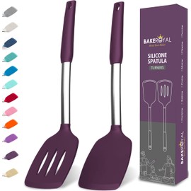 BakeRoyal Silicone Spatula Set - Turner Spatulas Silicone Heat Resistant 600°F - Slotted & Solid Silicone Spatulas for Cooking Fish, Eggs, Pancakes Flipper – Silicone Cooking Utensils Set – Berry