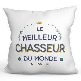 MUGFFINS HUNTER man Cushion Padding included - in French - Meilleur du Monde - Funny gift - Pillow: cover and filling 15.7x15.7 inches