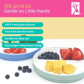 Elk and Friends Kids 7.8” Porcelain White Plates with Silicone Sleeves | Divided Plates | Suitable for Kids/Toddlers | Microwave & Dishwasher Safe | Non Slip | Snack Dishes