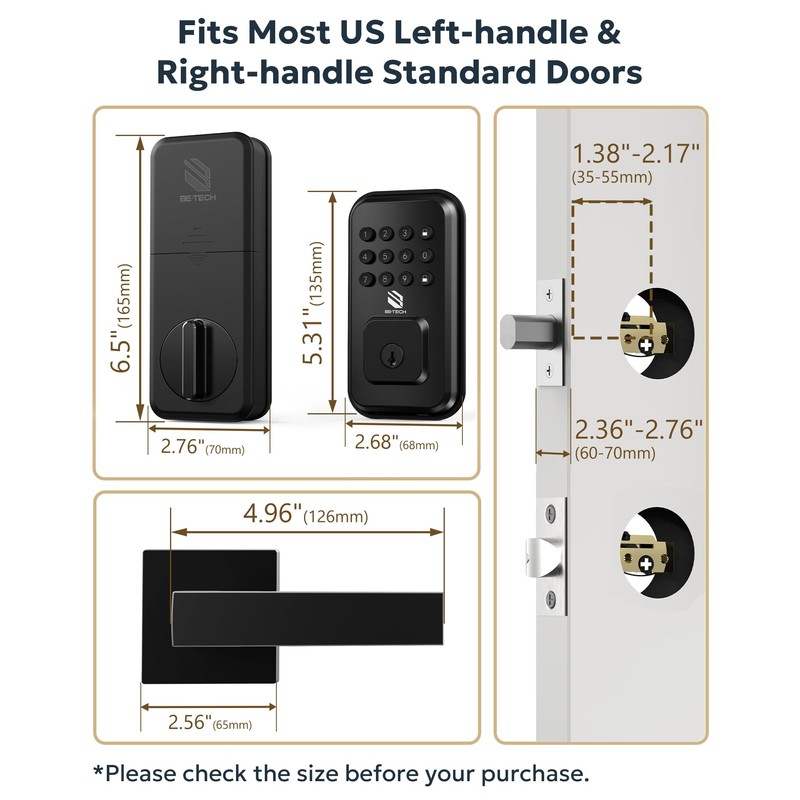 BE-TECH Keyless Entry Smart Door Lock with 2 Lever Handles,